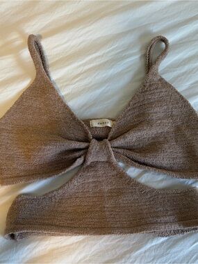 Vanilla Sky (debut brand) Knit Tie-Front Cutout Crop Top